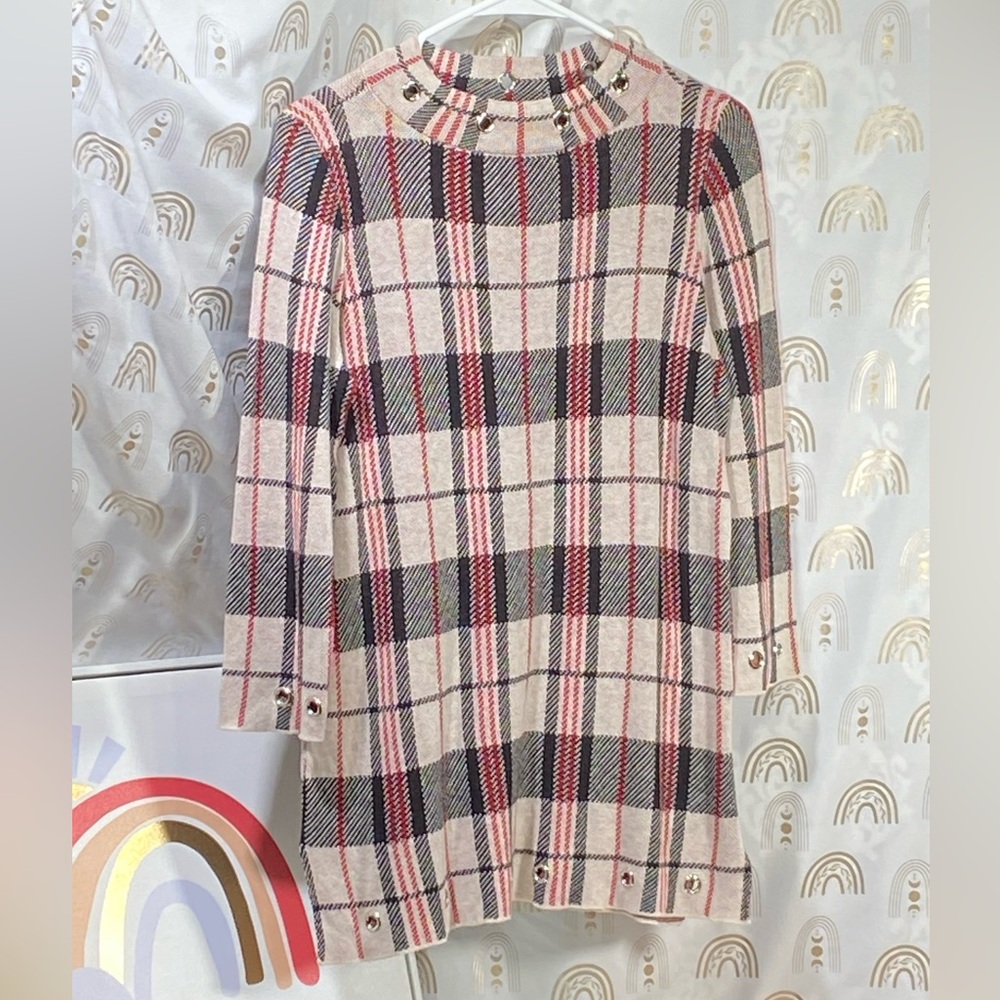 Belldini Plaid Cowl Neck Sweater - Pink and Black